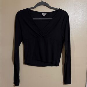 One Step Up Black Wrap-Front Long Sleeve Top